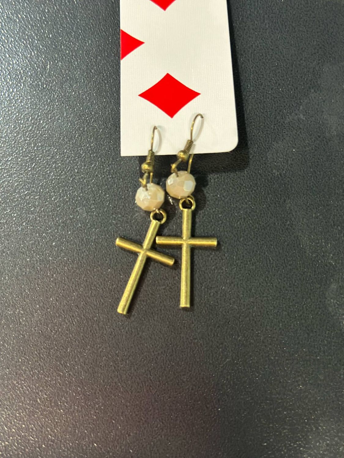 Gold Dangle Cross Earrings