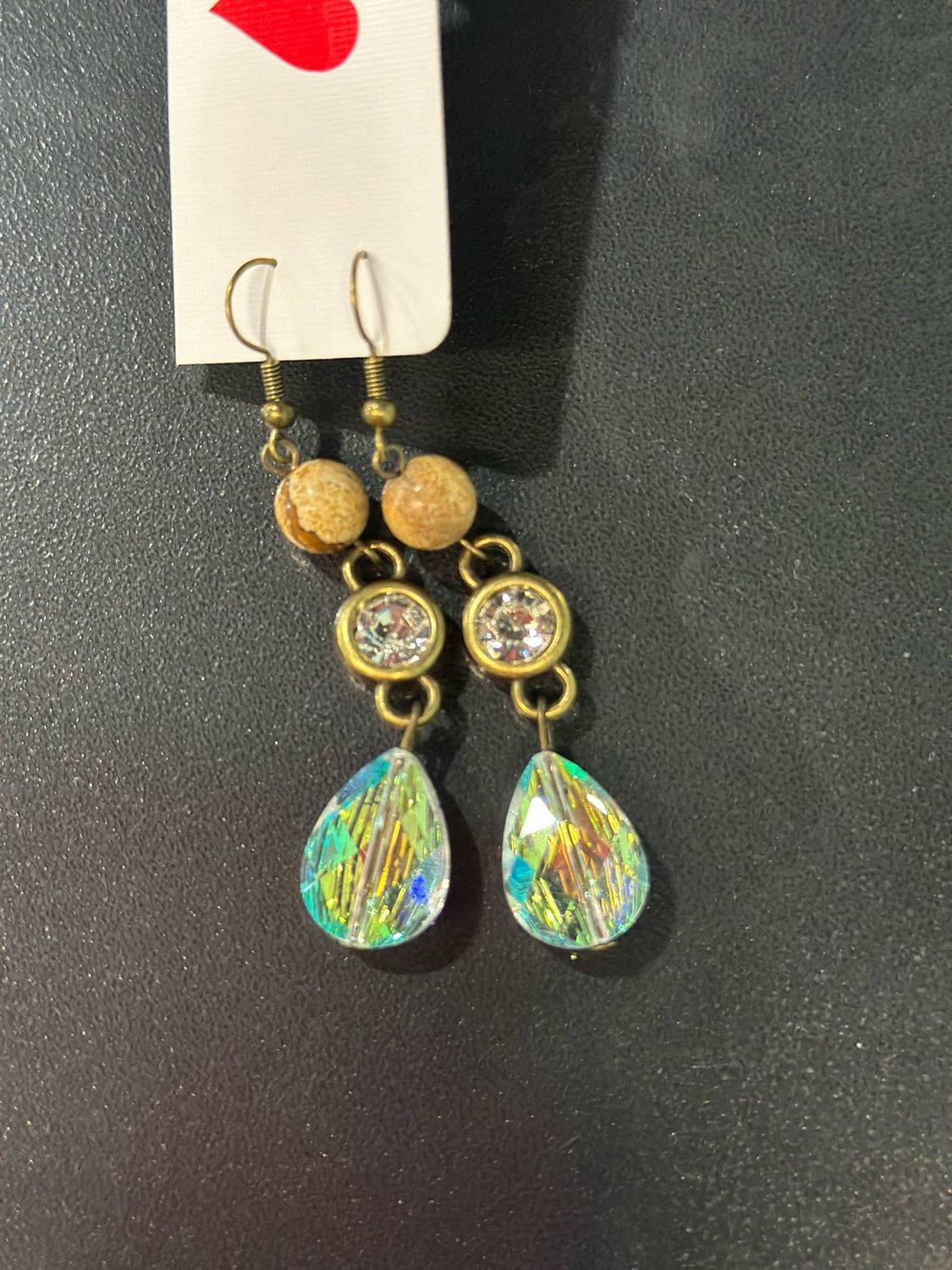 Triple Natural Bead Crystal Earrings