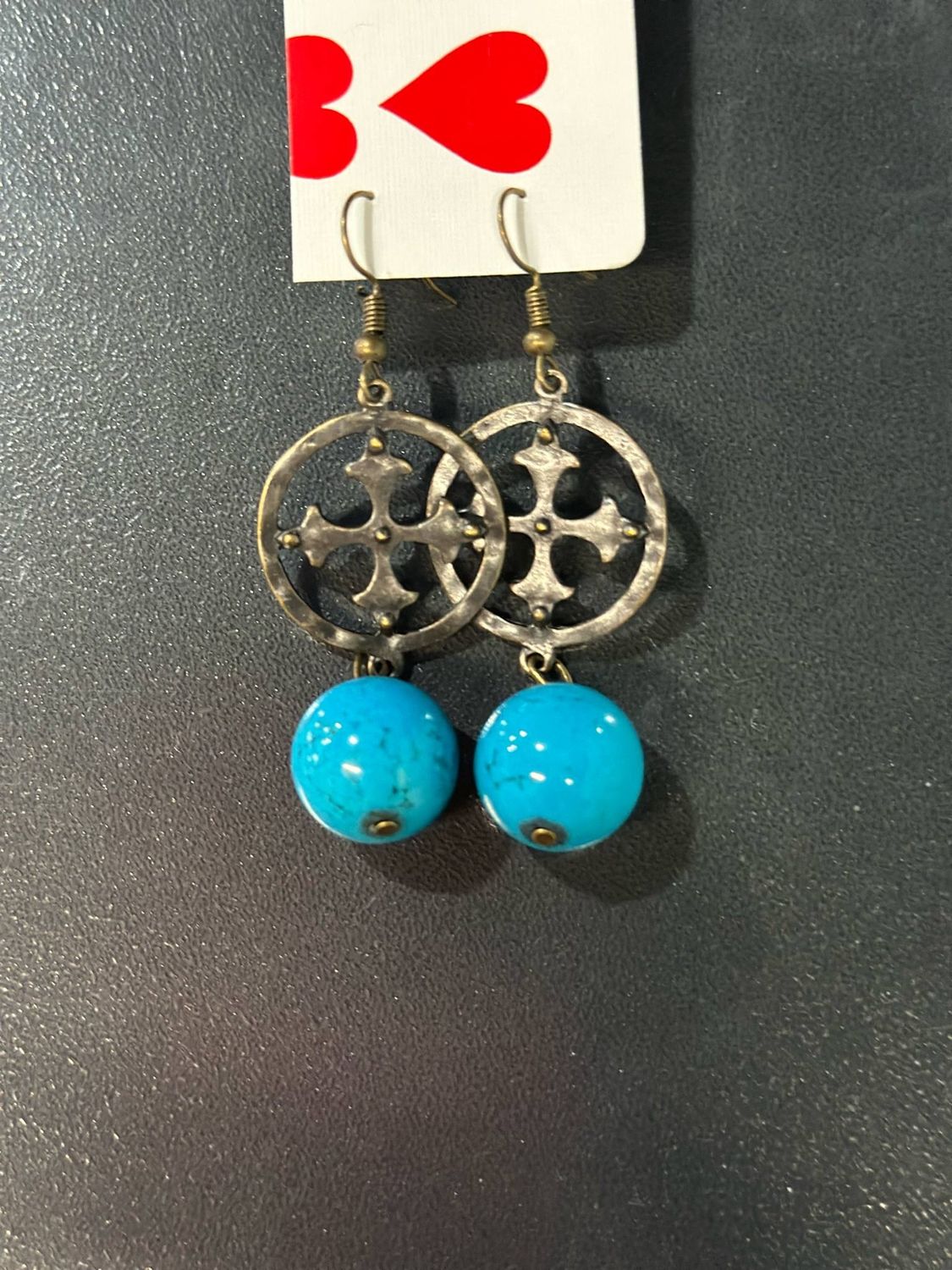 Blue Ball Bronze Earring