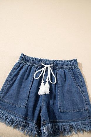 Raw Hem High Waist Denim Shorts With Pockets