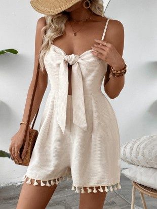 Tassel Knot Waffle Texture Sleeveless Jumpsuit