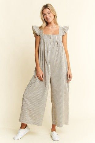 Stripe Sleeveless Ruffle Jumpsuit