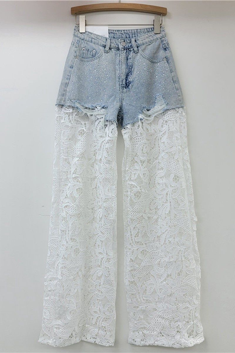 Denim Lace Patchwork Wide-Leg Pants