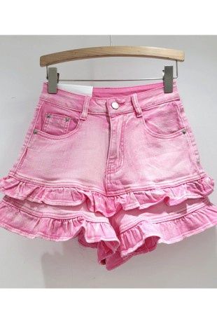Denim Ruffled Washed Summer Hot Shorts