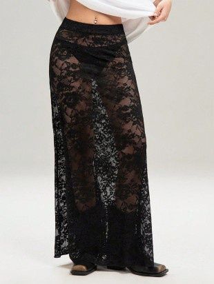Street Style Solid High Waist Lace Skirt