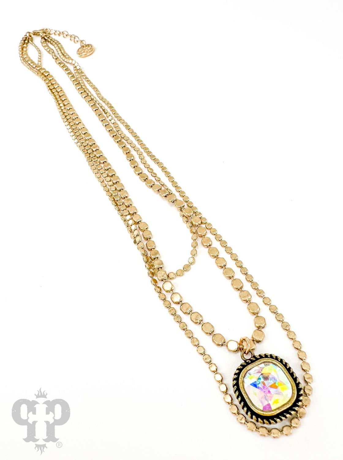 Triple Strand Necklace With Crystal Drop
