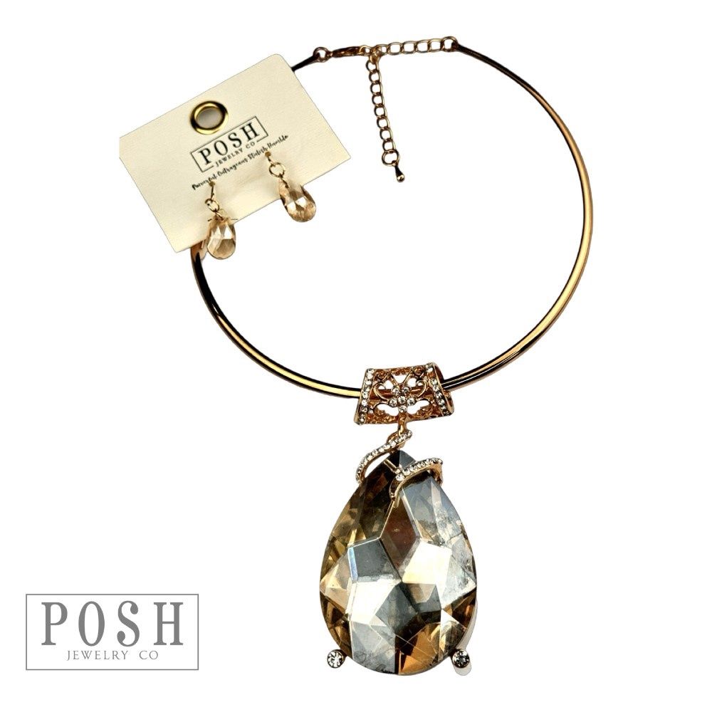 Statement Rhinestone Teardrop Chocker Necklace Set