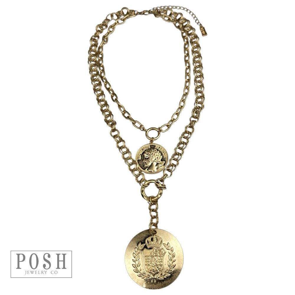 Double Coin Charm Chain Pendant Necklace