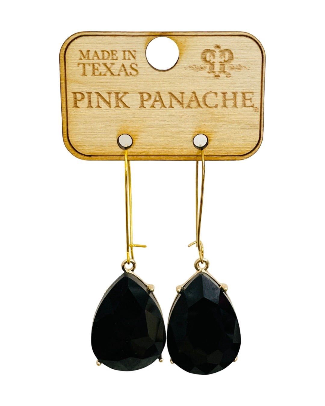Large Teardrop Rhinestone Earrings, Color: Black