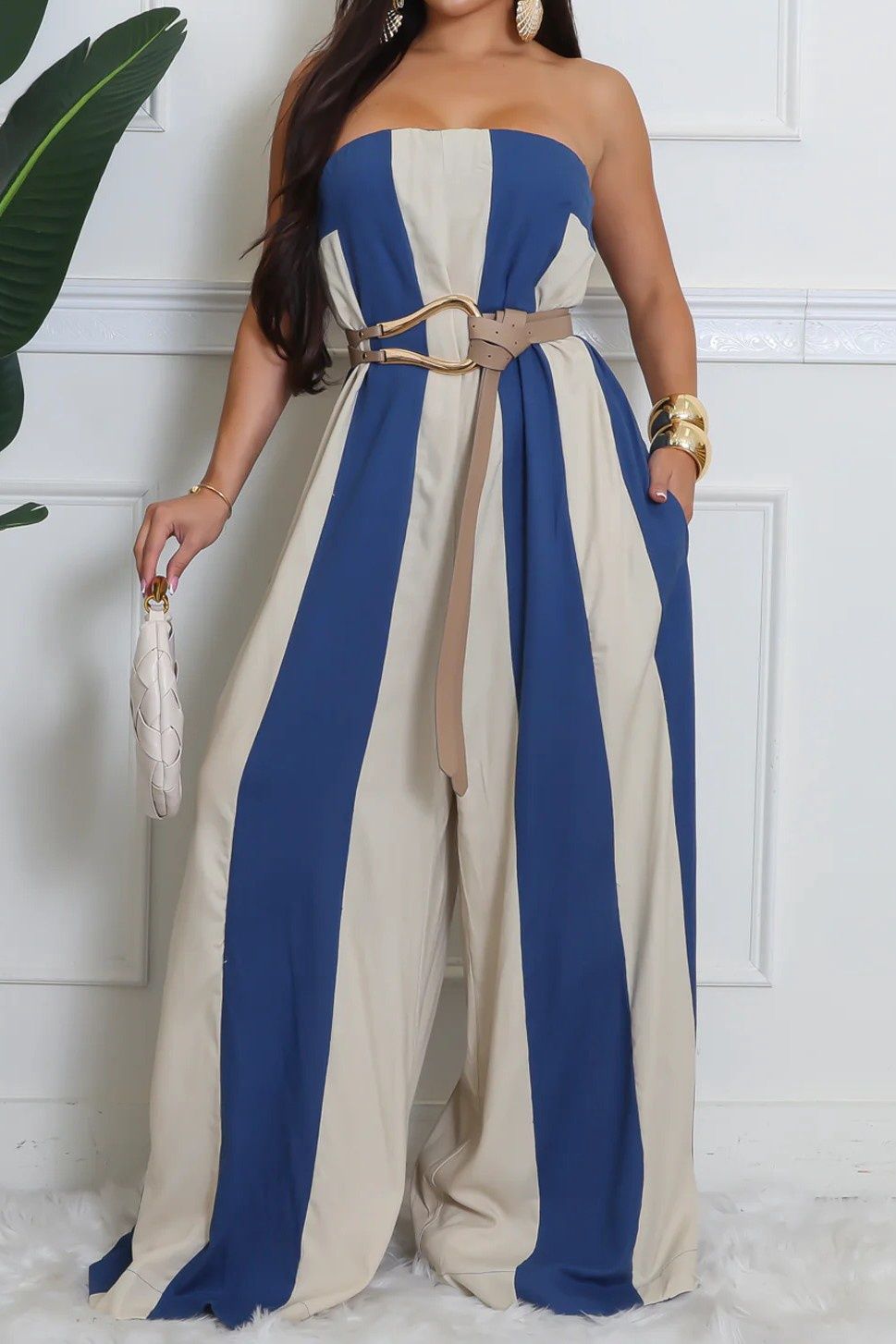 Stripe tube wide jumpsuit
