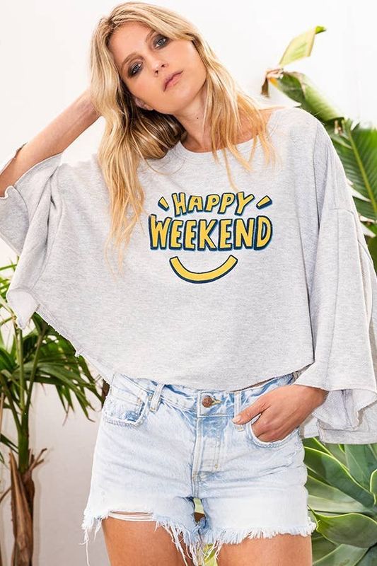 Outlet Sale Hi-Low Hem Graphic Cropped Top