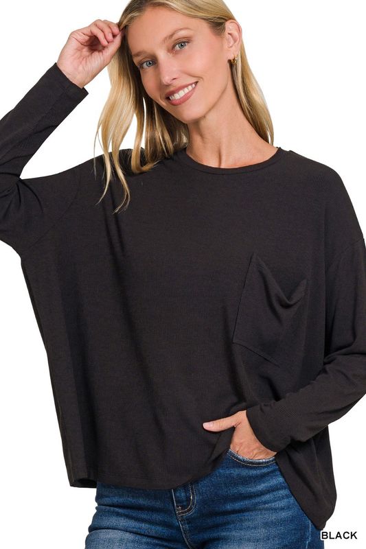 Ribbed Rayon Span Doloman Sleeve Top