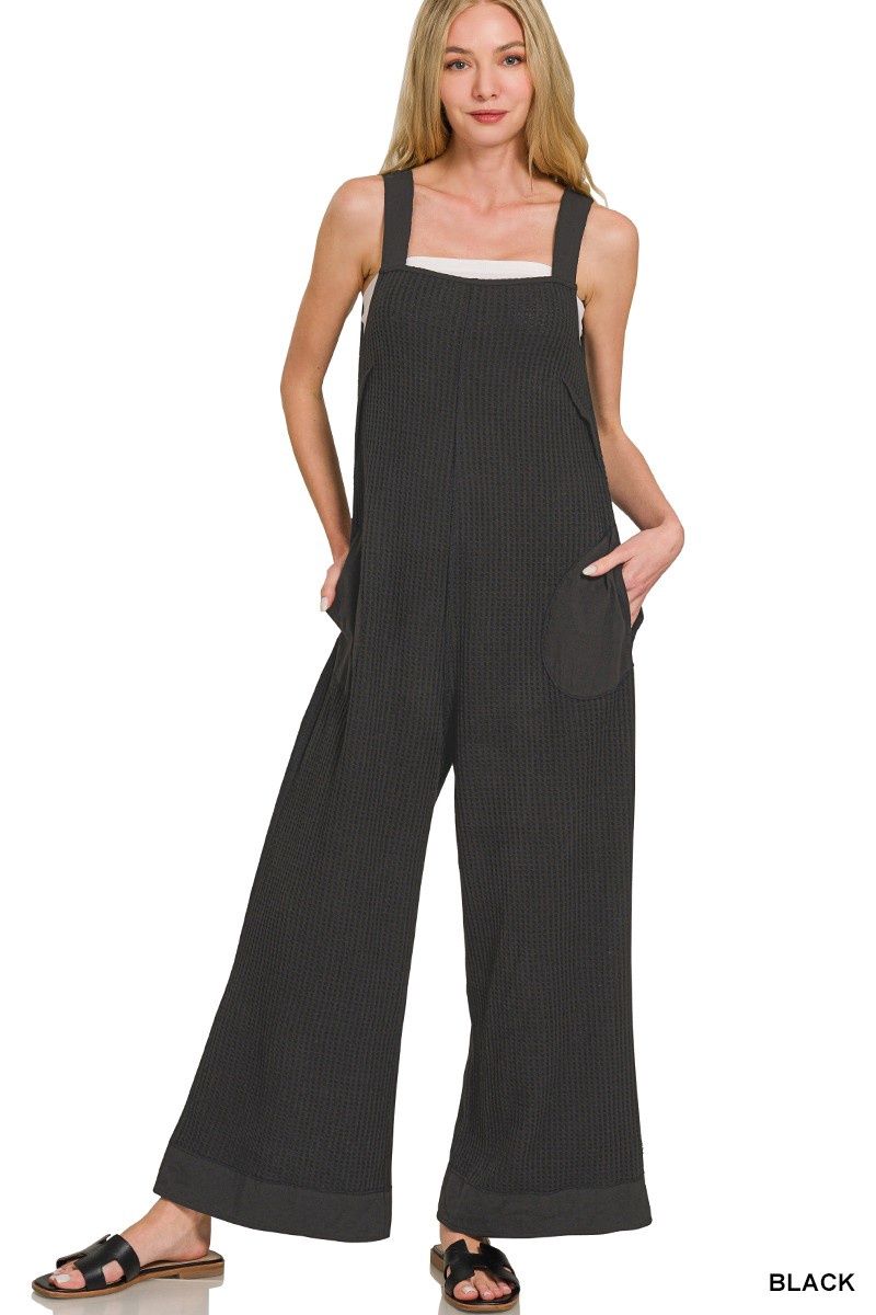 Knit Waffle Wide Leg Overalls