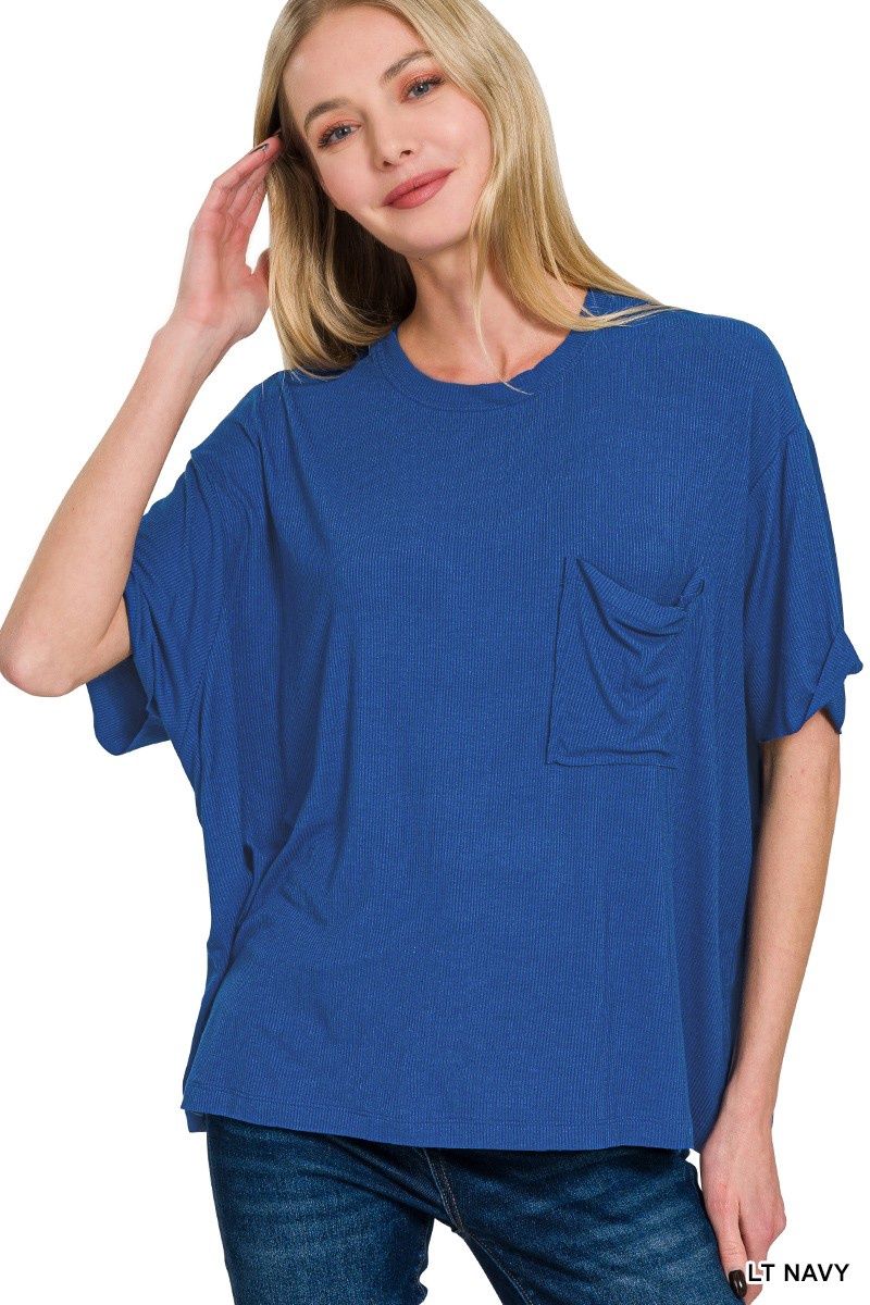 Oversized Ribbed Round Neck Short Sleeve Tee