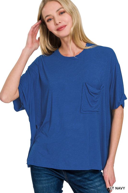 Oversized Ribbed Round Neck Short Sleeve Tee
