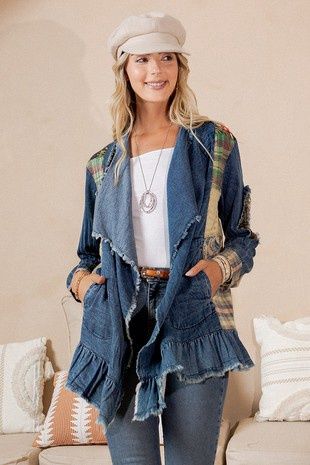 Western Boho Chic Patched Denim Shrug