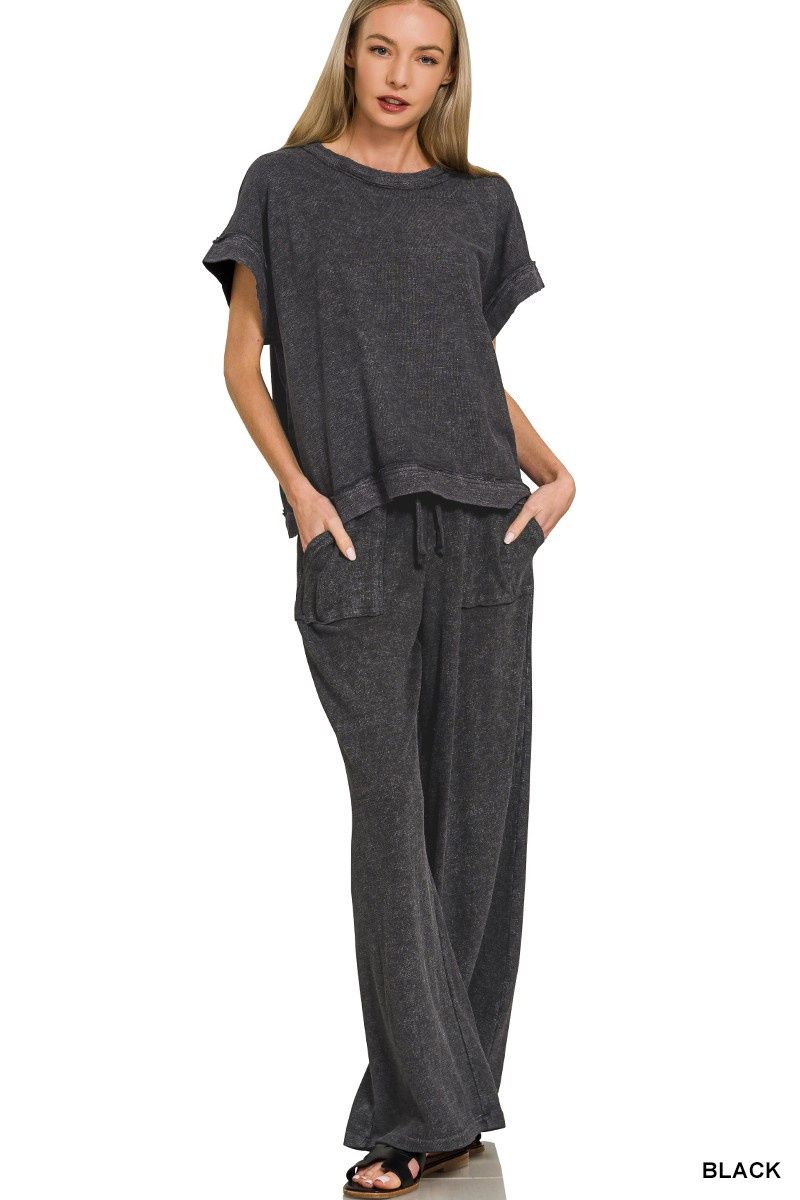 Washed Slub Short Sleeve Tee &amp; Long Pants Set
