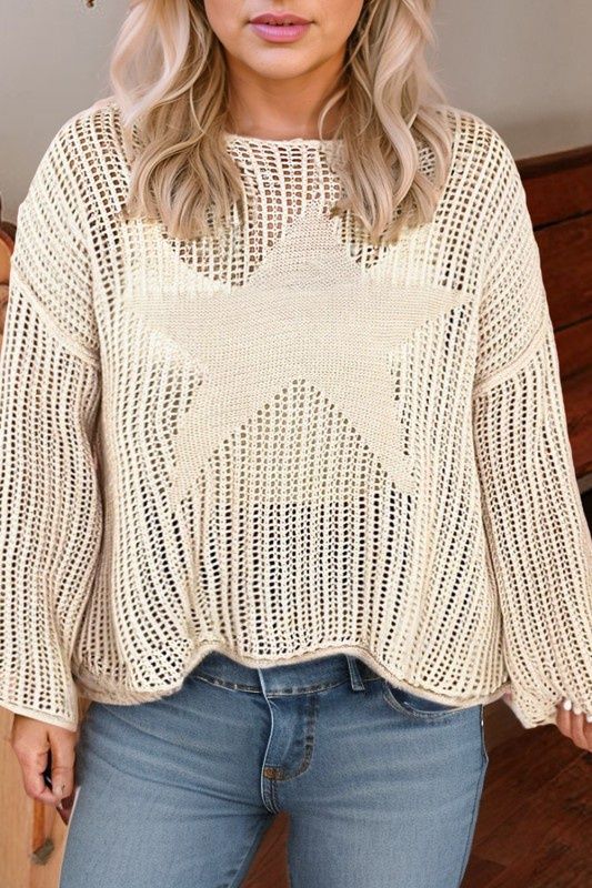 Hollow Out Knit Star Pattern Sweater