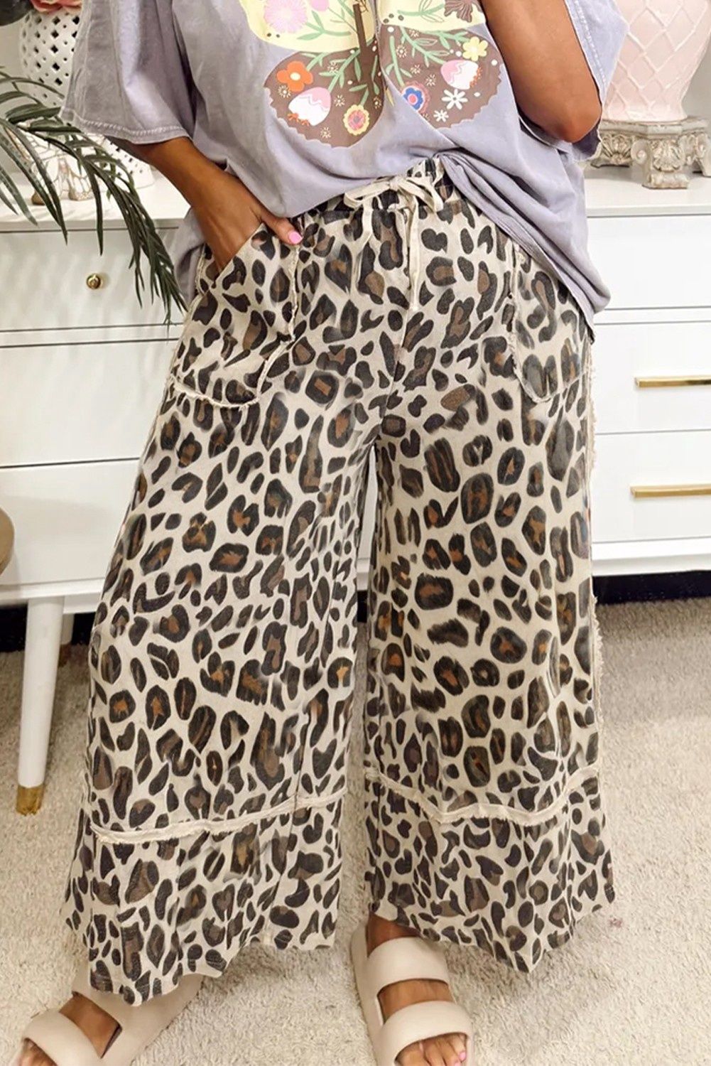 Leopard Wide Leg Cropped Pants