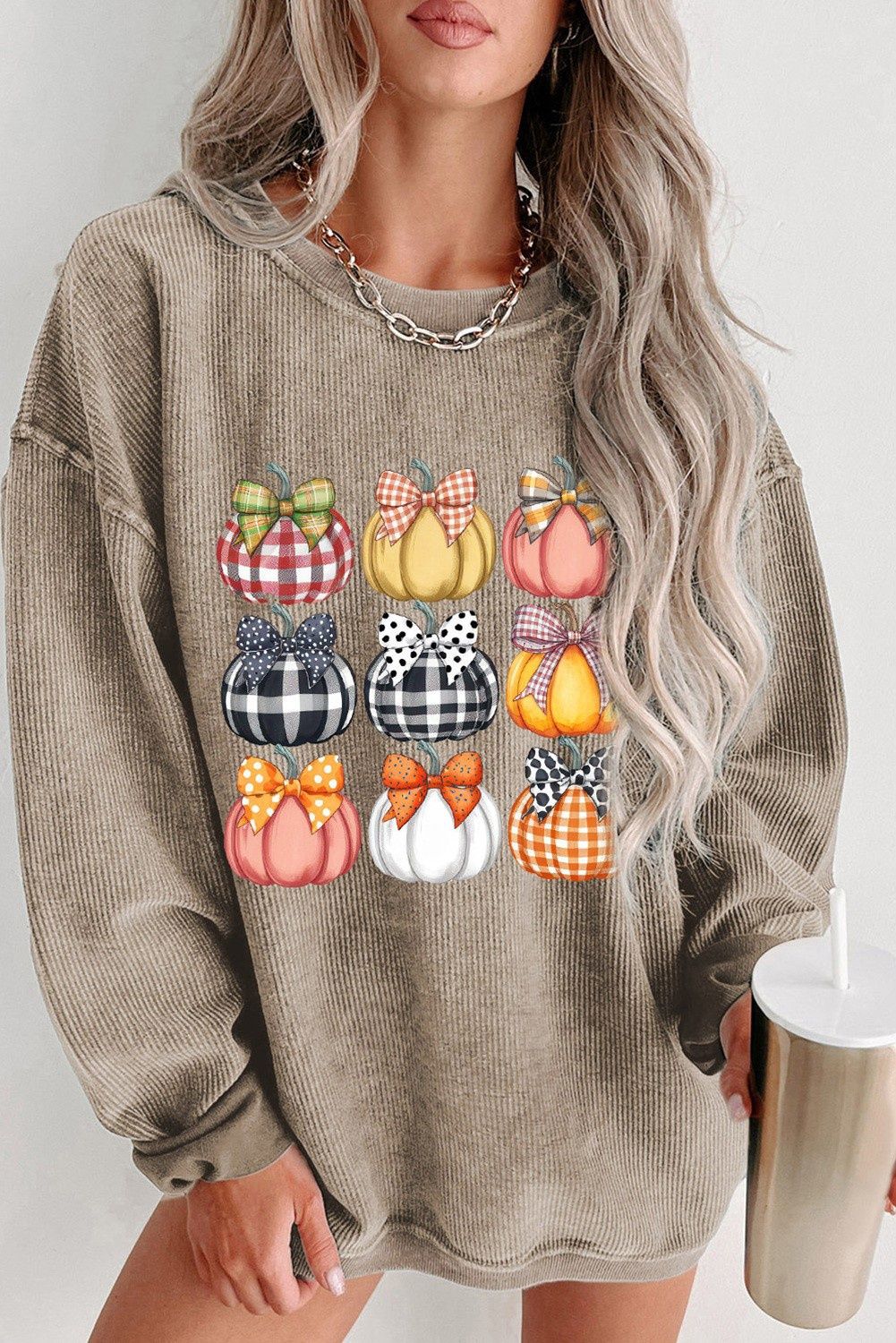 Trendy Textured Bow Pumpkin Sweatshirt