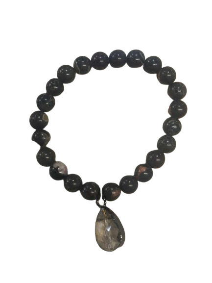 Brown Beaded Bracelet with Teardrop Charm