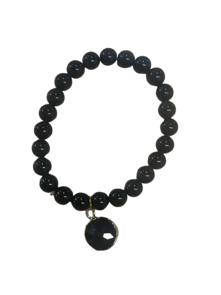 Black Beaded Bracelet with Black Charm
