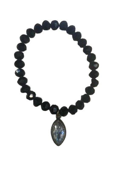 Black Beaded Bracelet with Tear Drop Charm