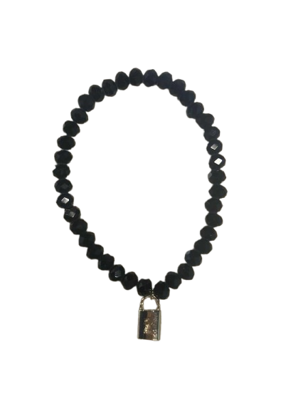 Black Beaded Bracelet with Gold Lock