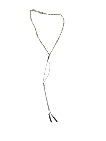 Gold &quot;Y&quot; necklace with black beads