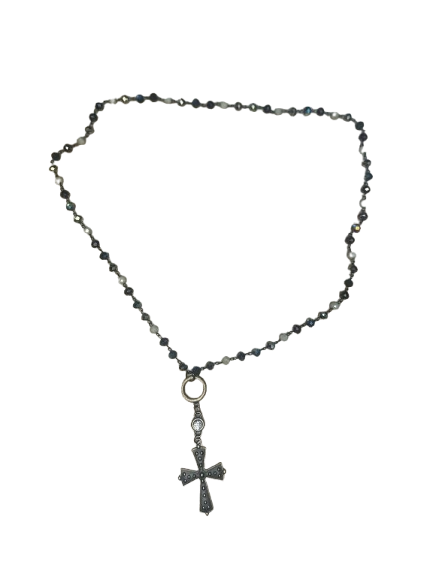 Multi Color Beaded Necklace with Cross