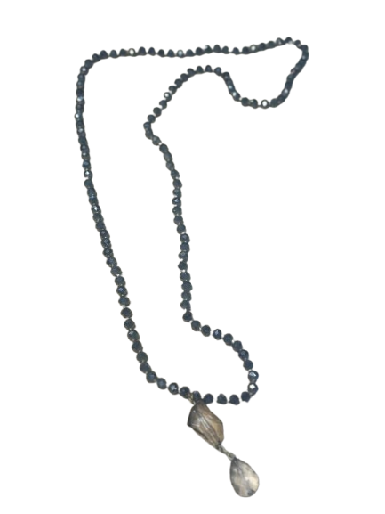 Blue Bead Necklace with Crystal Charm