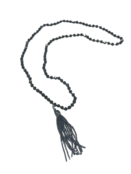 Black Beaded Necklace with Tassel