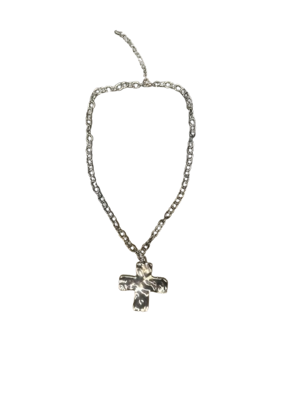 Cross Necklace chain with hammered look, Color: Silver