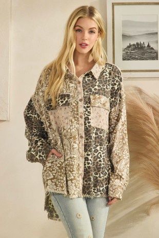 Washed Paisley Leopard Button Down Shirts