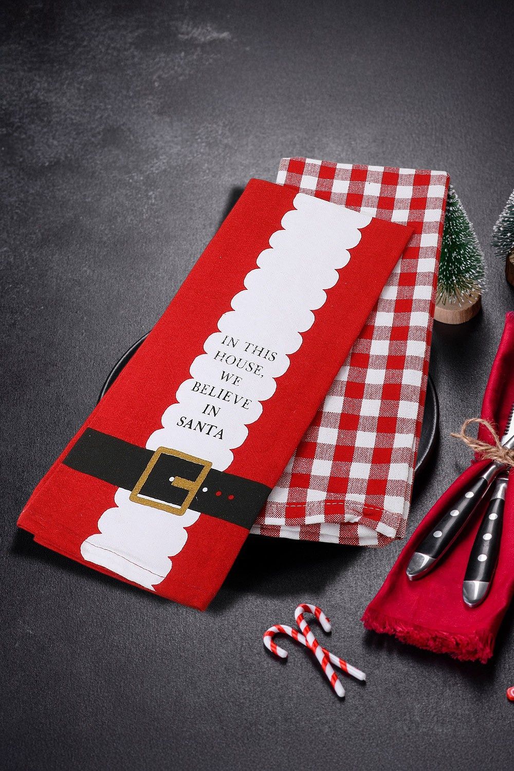 Christmas Santa Gingham Kitchen Towel Set