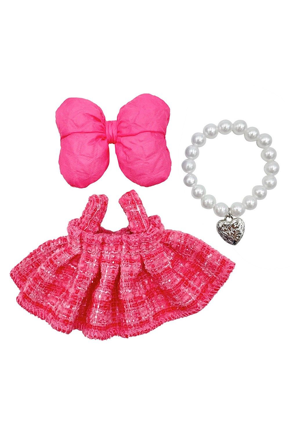 Labubu Mini Doll Star Bow Dress Outfit Set Hot Pink