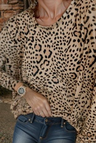 Leopard  Print Long Batwing Sleeve Loose Top