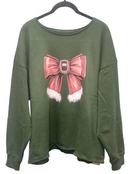 Santa Bow Fleece Sweatshirt