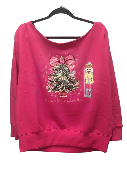 O Come Let Us Adore Him Fleece Boat Neck Sweater