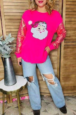 Christmas Sequin Santa Spark Leopard Women Top