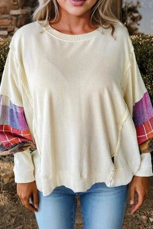 Plus Size Multicolor Plaid Patchwork Pullover Top