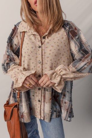 Detailed Ruffled Sleeve Waffle Knit Shacket