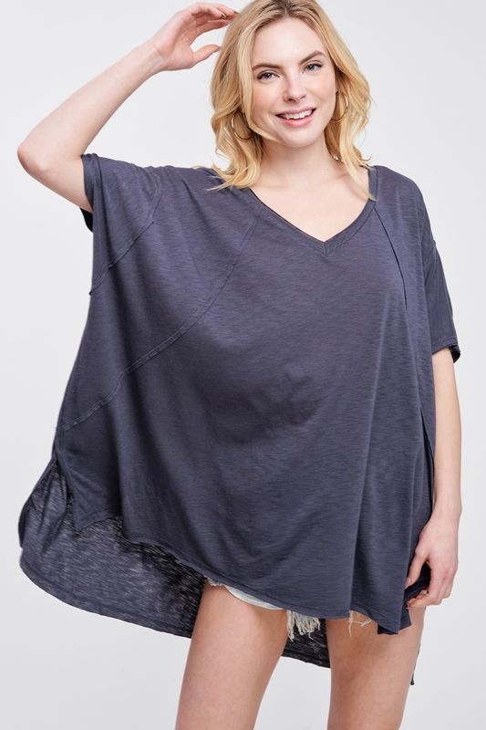 Oversized Modal Slub V-Neck Tunic Top