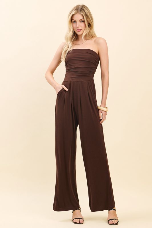 Tube Top With Shirring Palazzo Romper