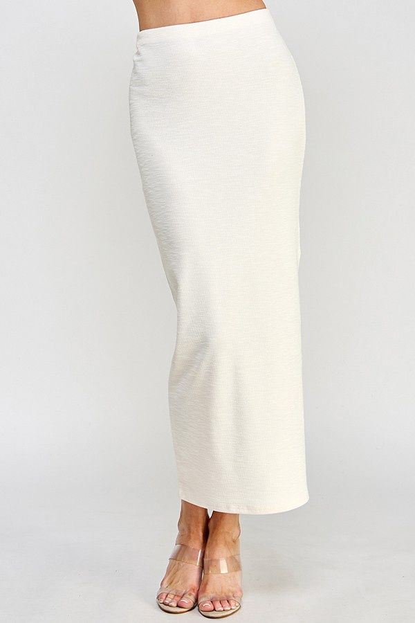 Textured Jacquard Rib Maxi Skirt With Side Slit