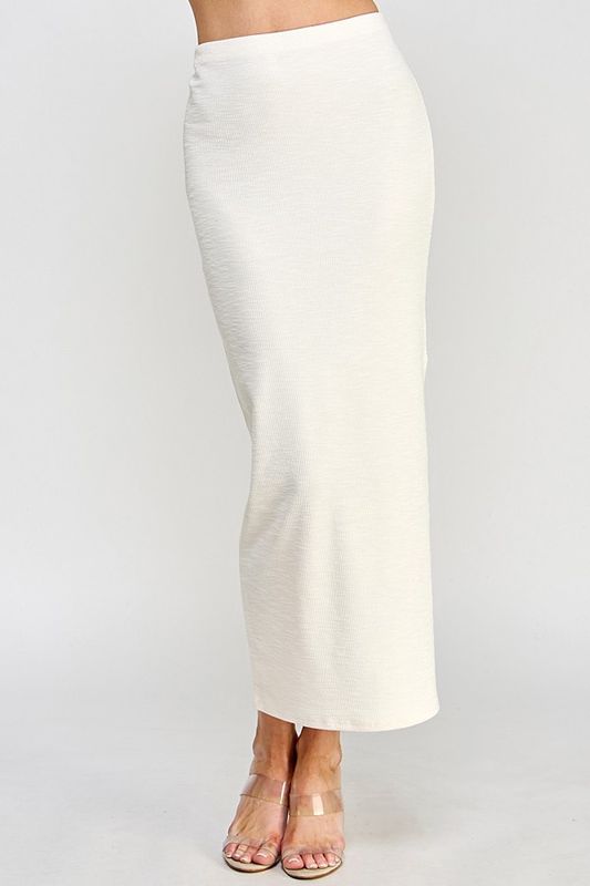 Textured Jacquard Rib Maxi Skirt With Side Slit