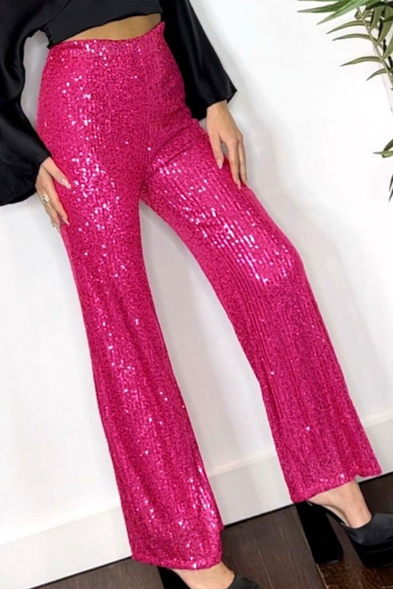 Solid Sequins Casual Pants