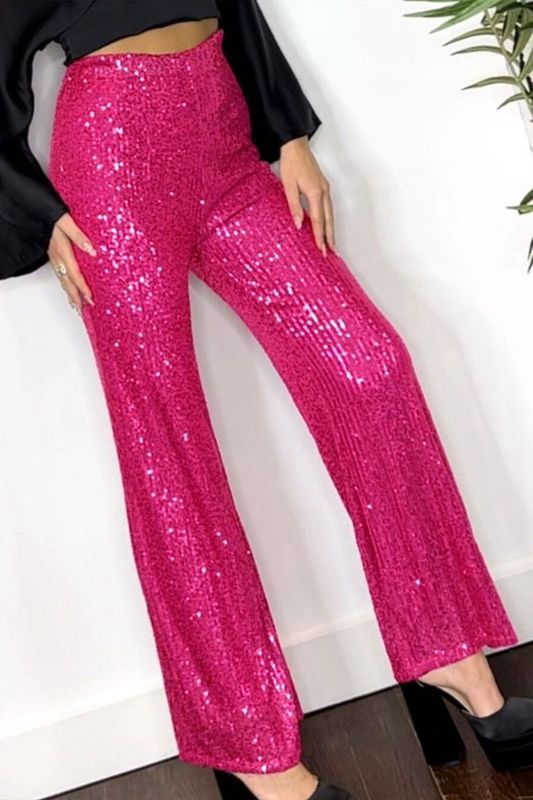 Solid Sequins Casual Pants