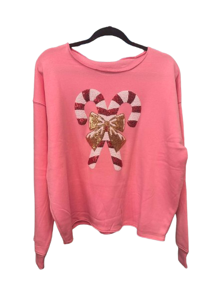 Candy Cane  Sweatshirt Custom, Color: Pink, Size: Small