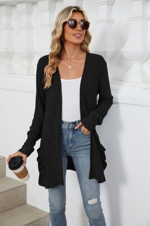 Open Front Long Knit Cardigan With Pockets